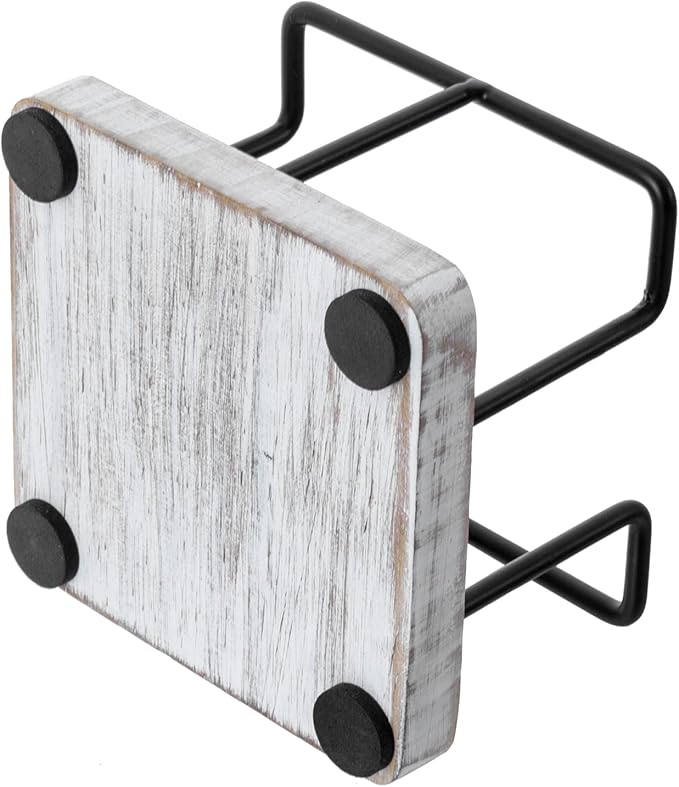 MyGift Shabby Whitewashed Solid Wood and Industrial Matte Black Metal Wire Sticky Note Cube Holder, Office Desktop Self Adhesive Memo Pad Storage Dispenser