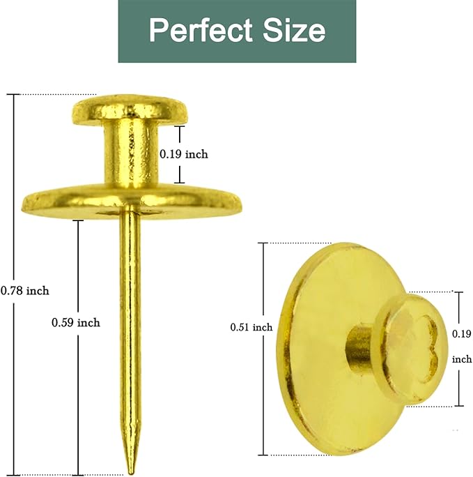 30 PCS Picture Hangers Hooks for Drywall, Gold Push Pins Double Headed Nails Thumbtacks for Wall Hangings Picture, Decorative Small Pins for Cork Board Home Office Photo Decorations