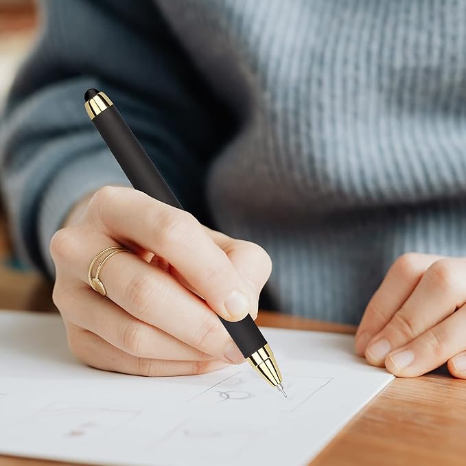 Gel Ink Rollerball Stylus Pen - 18 Pack,0.38mm Gel Pen Extra Fine Point,2 in 1 Capacitive Stylus Pen,Black Ink,Writing Smoothly for Office,Business,Gift,Metal Gold Clip,Kaka Rabbit