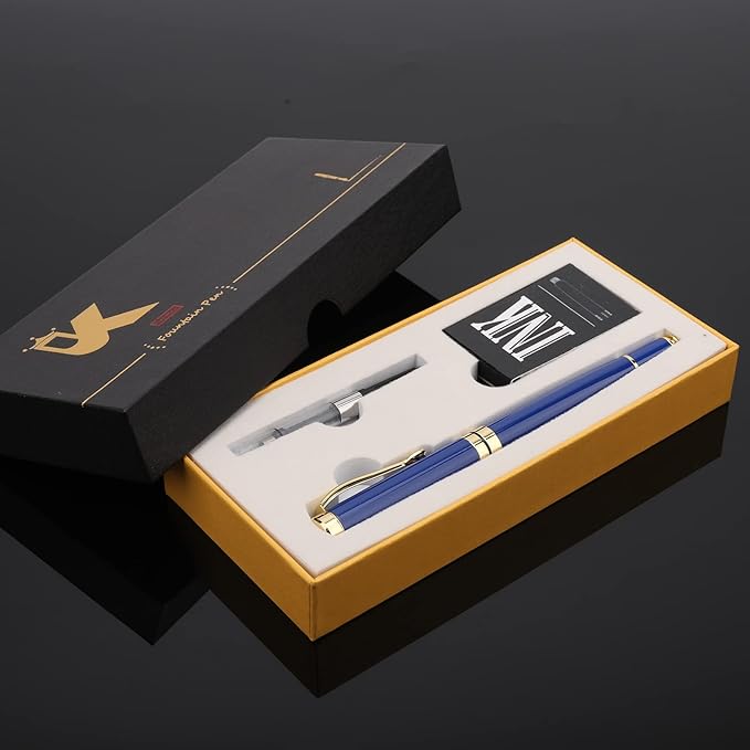 Tiankool Luxury Fountain Pen,Fine Nib, Exquisite Pen Gift Set for Men&Women-Includes 10 Ink Cartridges&Ink Converter- Nice Pens - Blue