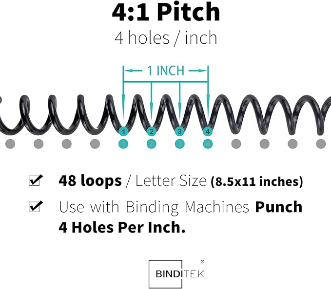 Binditek 100 Pack Plastic Spiral Binding Coils, 12mm(1/2"), 90 Sheet Capacity, 4:1 Pitch, Black, 48Loops, for Letter Size, for Students and Coworkers