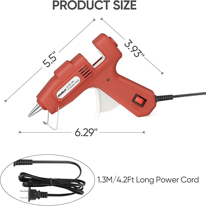 ROMECH 20W Mini Hot Glue Gun with 30 Glue Sticks Set, Fast Preheating Hot Glue Gun Kit Heavy Duty Gluegun for Craft, DIY, Repairs (Red)