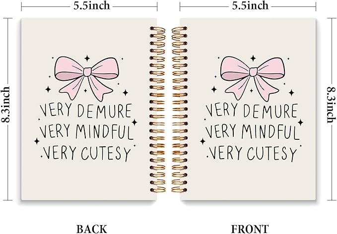 JXREQ Trendy Pink Bow Notebook, Coquette Girly Bow Journal Notebook, Very Demure Mindful Cutesy Journal for Women, Coquette Office Supplies, Preppy Girly Spiral Notebooks 5.5x8.3