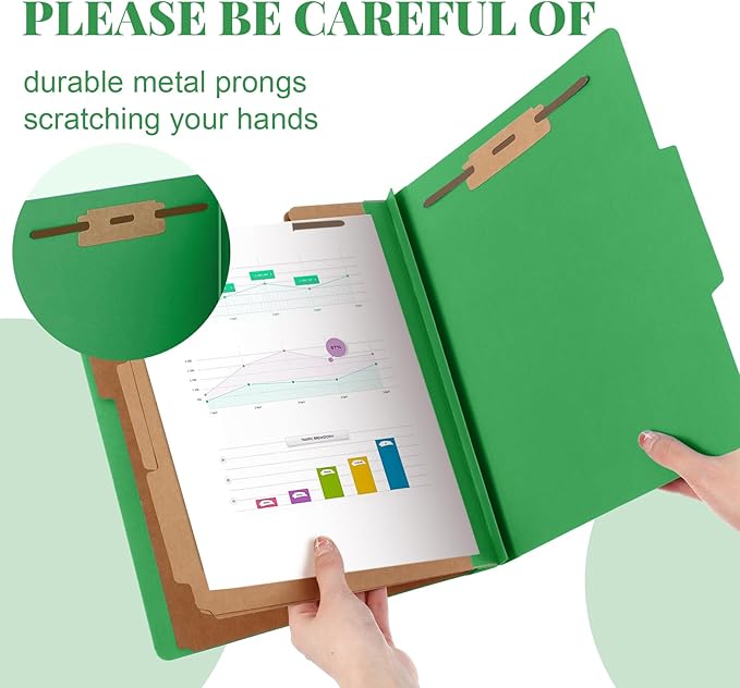 Skyygemm 12 Pcs Classification Folders Letter Size, 3 Divider Pressboard File Folder with Fasteners, Expanding File Organizer Bulk for Teachers, Clergy, Office, Church, Christmas Donations (Green)
