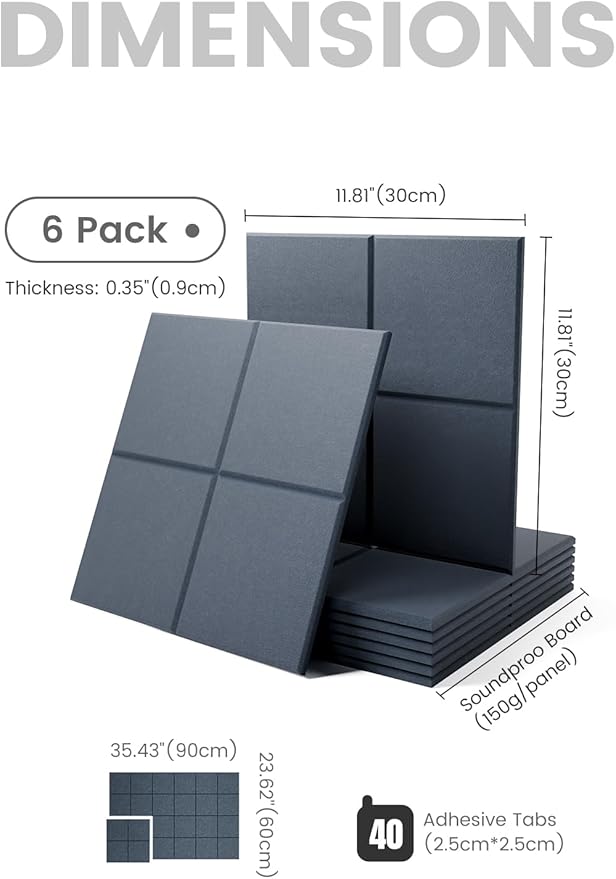 Large Felt Bulletin Board 36" x 24"Cork Board Alternative-6 Pack with 40 Safe Removable Adhesive Tabs, Cork Boards for Walls Cork Board for Home Office Classroom Pin Board-Denim Blue