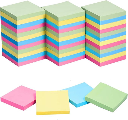 HappyHapi Sticky Notes 3x3 Inches Bulk 36 Pack 3600 Sheets Colored Self-Stick Pads, 100 Sheets/Pad, 4 Bright Colors (Yellow, Green, Pink, Blue) for Office Supplies, School, Home