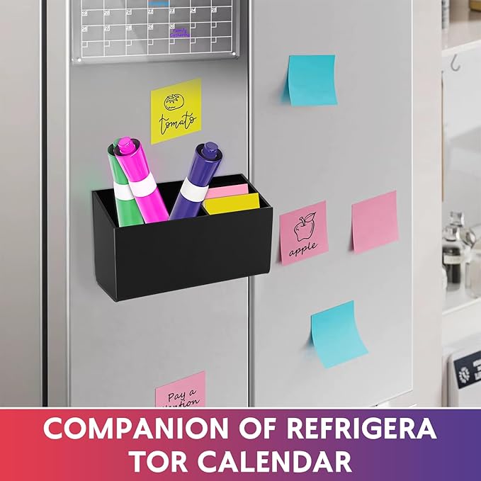 Magnetic Dry Erase Marker Holder for Whiteboard，Acrylic Magnetic Pen Holder for Fridge, 2 Compartments Whiteboard for Office, Home, Locker(Clear)-Black