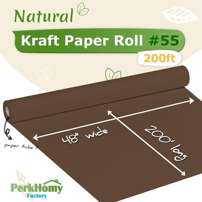PerkHomy 48" x 2,400" (200') Coffee Kraft Paper Roll for Craft Bulletin Board Paper Art Table Covering Crafting Gift Wrapping Bouquet Packing Parcel 80GSM 55LB (Coffee, 48" x 200')