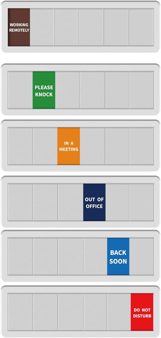 Office Sign-6 Options Door Signs In A Meeting/Out Of Office/Do Not Disturb/Working From Home/Please Knock/Back Soon Privacy Door Slider Sign for Meeting & Conference Room