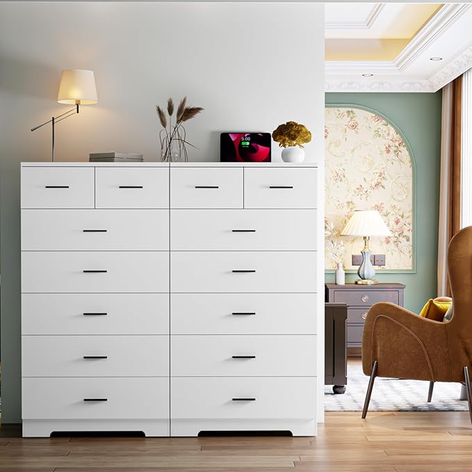 47.3" Tall Dresser for Bedroom Chests of Drawers with Charging Station 7 Drawer Dressers with Metal Slide Rail Modern Wood Closet Organizer with Large Storage for Home Office Entryway