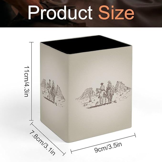 Square Pen Holder & Pencil Organizer for Desk - Office Storage Organizer , Markers/Makeup Brushes/Scissors Holder, Compact Desk Decor Accessories for Home Classroom School(Western Desert Cowboy)
