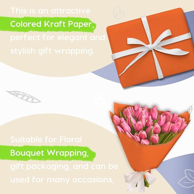 PerkHomy 48" x 2,400" (200') OrangeRed Kraft Paper Roll for Craft Bulletin Board Paper Art Table Covering Crafting Gift Wrapping Bouquet Packing Parcel 80GSM 55LB (OrangeRed, 48" x 200')