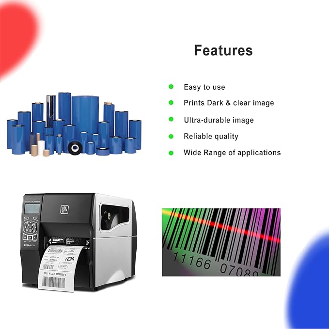 2.52'' x 1476' Premium Resin Enhanced Wax Ribbon, 64mm x 450m Black Thermal Transfer Ribbon for Barcode Thermal Label Printers, CSO-Ink Outside, 1'' Core for Zebra, TSC, GoDex, Citizen (1 Roll)