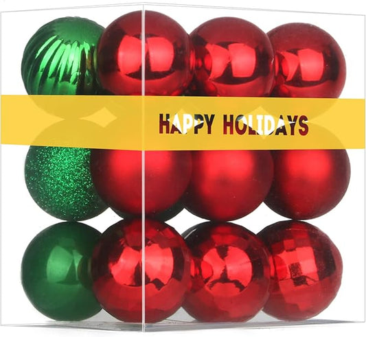 Red & Green 2.5" Christmas Balls Christmas Tree Decoration Ornaments Shatterproof Hanging Balls for Birthday Halloween Holiday Wedding Decorations Set of 18pcs