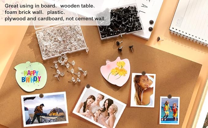 150 PCS Push Pins, Standard Plastic Head Steel Point & Black Plastic Round Head for Wall & Bulletin Boards, Fabric Markers, Crafts and Office Organization