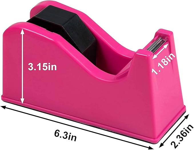 IHOMECOOKER Desktop Tape Dispenser Adhesive Roll Holder (Fits 1" & 3" Core) with Weighted Nonskid Rose red