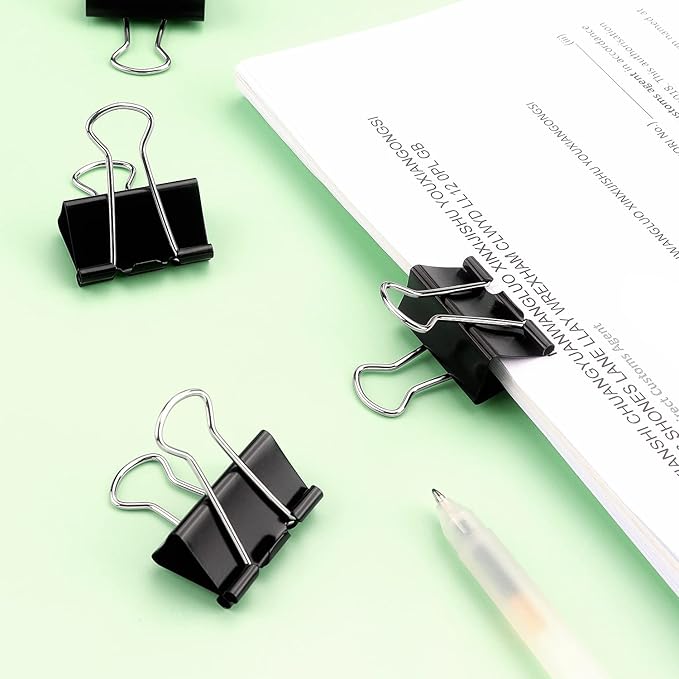 ZZTX Black Binder Clips Paper Clamps Clips Small Size, 1.0 Inches, 36 Pack