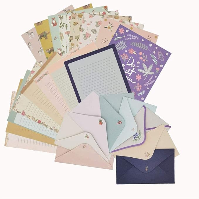 81pcs Stationary Paper and Envelopes Set, Contain 54 stationery paper and 27 envelopes, writing paper stationery set, 9 Different Style
