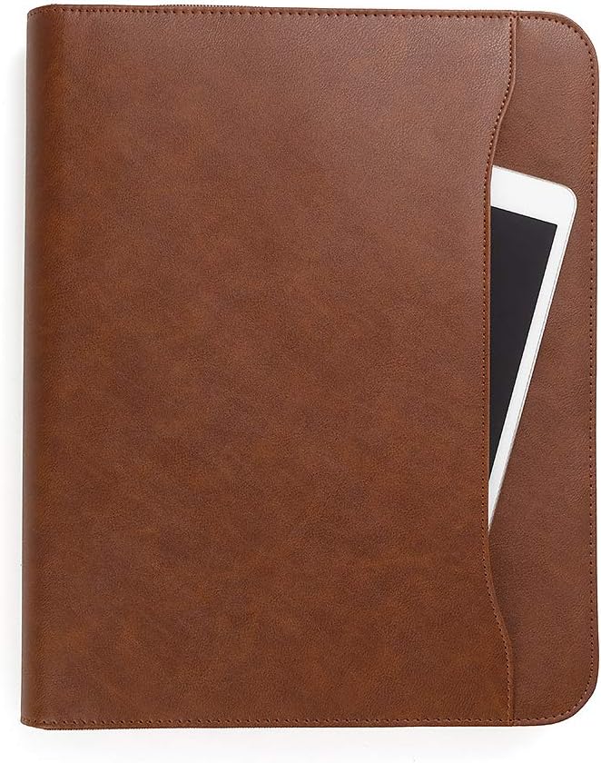 Forevermore Portfolios Portfolio Organizer - 3 Ring Binder with Notepad - 1.5 Inch Rings - Zippered Storage Pockets for Papers, Travel Documents, Presentation Folder, Cards, Passport, Tickets - Brown