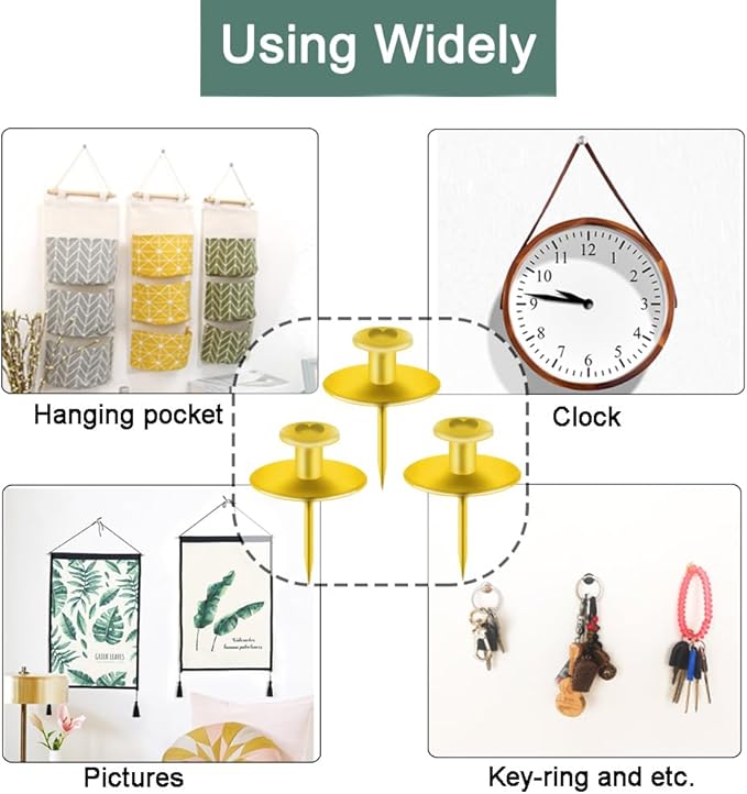 30 PCS Picture Hangers Hooks for Drywall, Gold Push Pins Double Headed Nails Thumbtacks for Wall Hangings Picture, Decorative Small Pins for Cork Board Home Office Photo Decorations