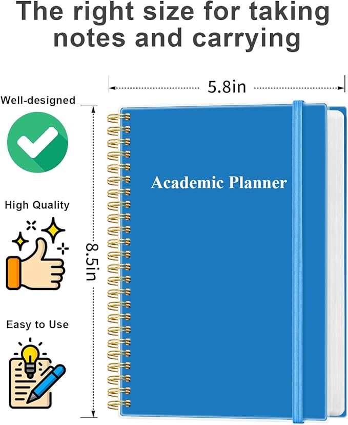 Academic Planner for 2026 or Anytime - 5.8" x 8.5" Undated Weekly Student Planner For Homeschool, High School, College & Nursing Students, 200 Pages, Blue