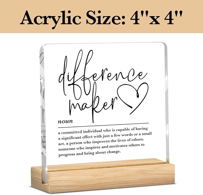 Difference Maker Gifts for Coach Mentor Leader Boss Teacher, Gift for Employee, Inspirational Office Gifts, Motivational Desk Decor, Inspirational Acrylic Desk Decoration for Office