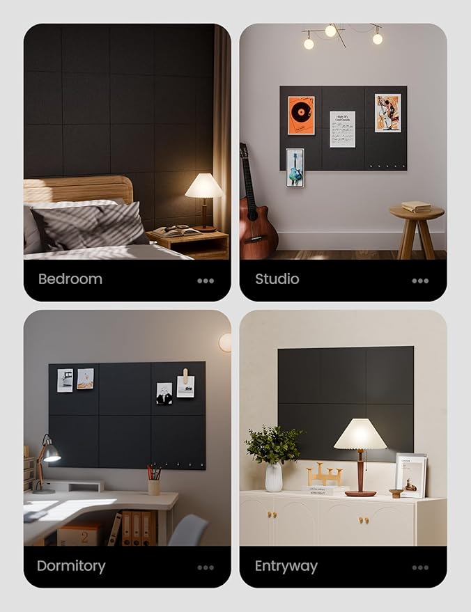 Large Felt Bulletin Board 36" x 24" Cork Board Alternative-6 Pack with 40 Safe Removable Adhesive Tabs, Cork Boards for Walls Cork Board for Home Office Classroom Pin Board - Black