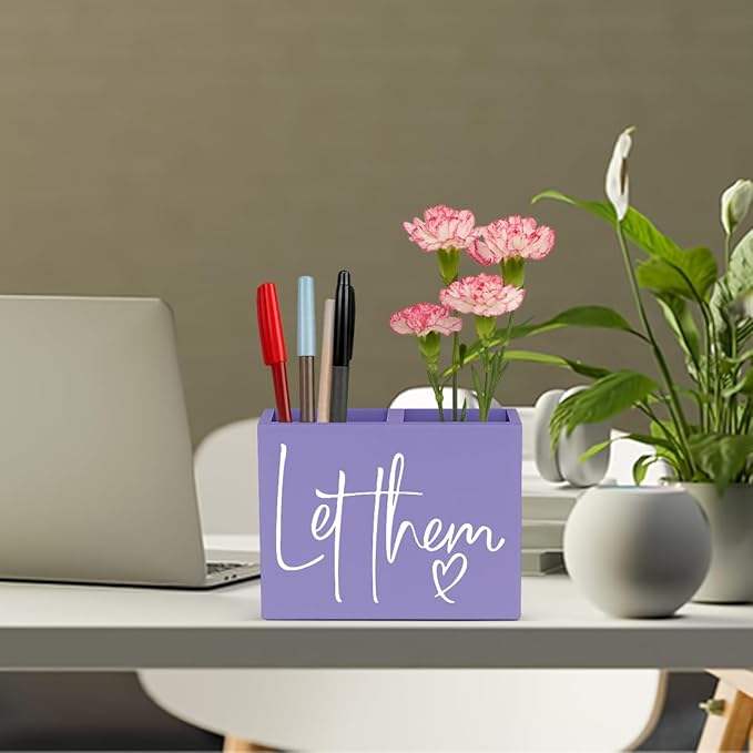 Purple Let Them Office Room Decor for Women Men HR Manager Coworker Friend Employee Wooden Pencil Holder Boss Day Gifts Funny Office Accessories Desk Decor