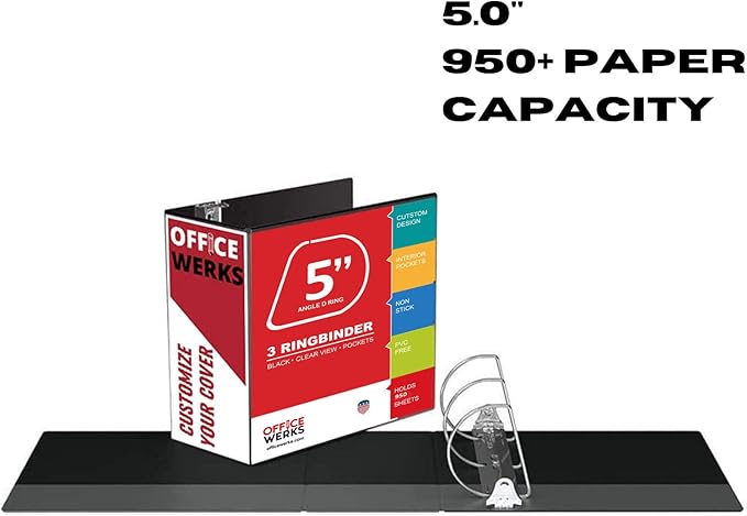 Extra-Large 3-Ring Binder | Heavy-Duty 5-Inch D-Ring Office Organizer | Crystal Clear Overlay View Binder | Archival-Grade Legal Storage | Holds 950+ Sheets | Interior Pockets | Pack of 2