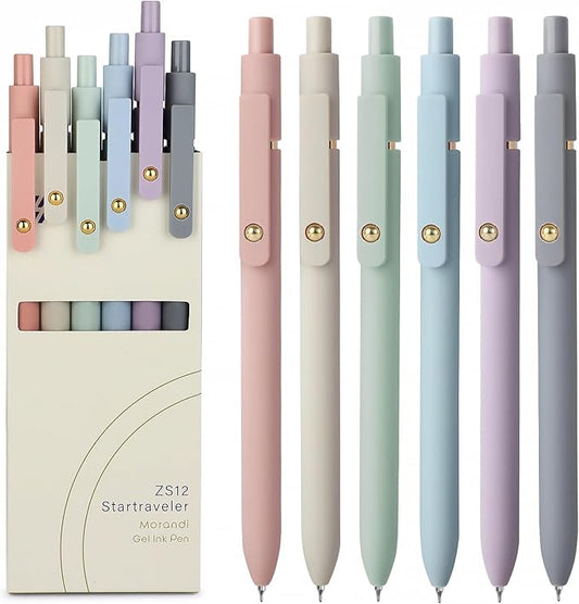 FIOVER Gel Pens, 6pcs 0.7mm Fine Point Black Ink, Smooth Writing Pens for Journaling, Nurse Aesthetic Cute Office School Supplies, Gifts for Women and Men (6Pcs Morandi-Black Ink)