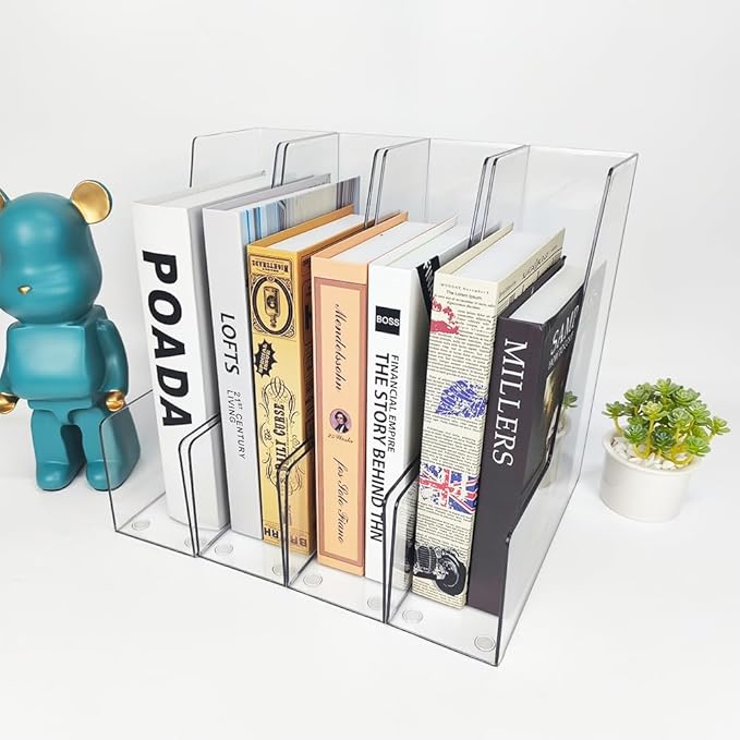Vertical File Holder, 4 pack Clear Plastic Document Organizer and Clear Magazine Organizer, Multi-purpose Document Organizer for Home Office