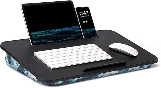 Lap Desk - Portable Laptop Stand & Stand, Fits Up to 17.3 in, Washable Cushion, Built-in Phone Holder & Mouse Pad - Gaming, Eating, Writing, Working on Bed, Couch,Floor - Large, Blue Wave（L.DOCTOR）