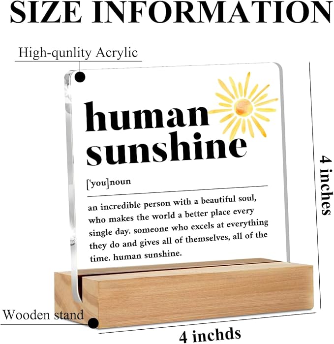 Christmas Thank You Gifts, Human Sunshine Definition Table Desk Decor, Appreciation Gifts for Teacher Coworkers Nurse Women Men, Inspirational Acrylic Sign, Thank You Gifts, Acrylic Plaque with Stand, Office Home Bedroom Decor