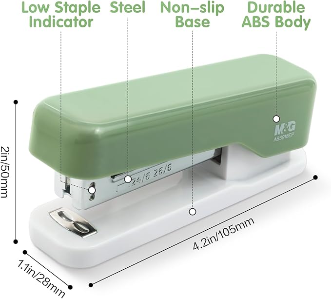 M&G Desktop Stapler, Basic Office Stapler with 1000 Staples, 20 Sheet Capacity, Portable Small Desk Staplers for School Home Office (Green)