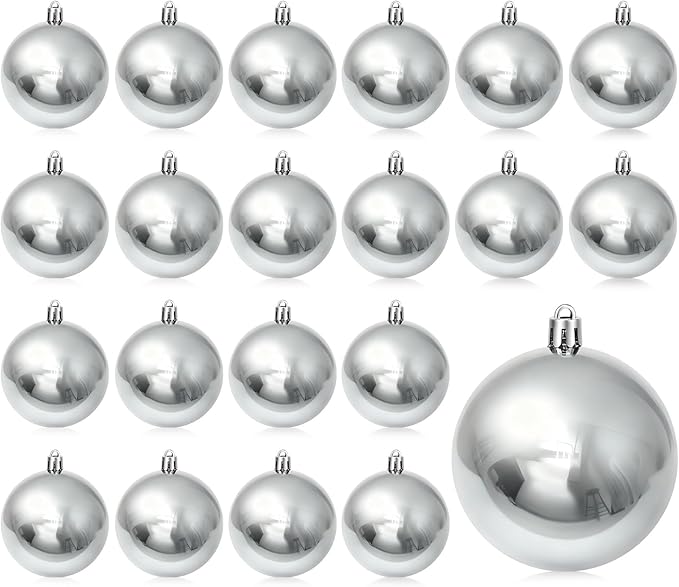40 Pcs Christmas Ball Ornaments 4 Inch UV Resistant and Waterproof Shatterproof Shiny Plastic Christmas Tree Hanging Ornaments Decoration for Indoor Outdoor Holiday Party(Silver)