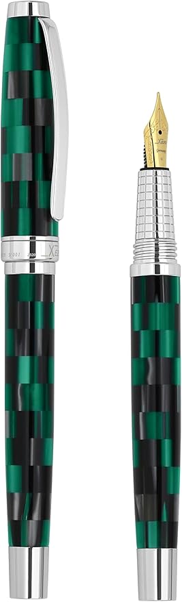 Xezo Urbanite II Fountain Pen, Medium Nib. Ocean Teal and Black Color with Chrome Plating. Handcrafted, Limited Edition, Serialized