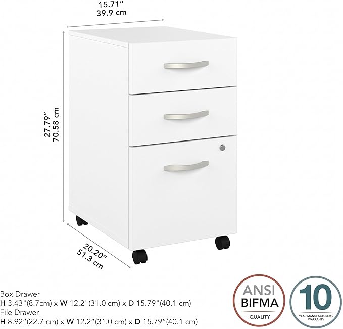 Bush Business Furniture Studio C 3 Drawer Mobile File Cabinet in White
