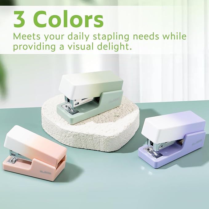Mini Stapler with 830 Staples, Small Cute Desk Staplers, 25 Sheet Capacity, Green-White Gradient