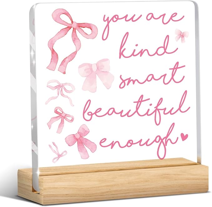 Pink Dorm Room Decor for Women, Pink Inspirational Awareness Positive Affirmation Sign Acrylic Sign Plaque Motivational Table Decorations for Home Bedroom