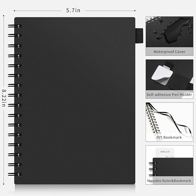 AHGXG Spiral Notebook College Ruled - Spiral Journal A5 Smal Notebooks for Work, 100GSM Thick Paper, Plastic Hardcover, for Office School Writing Notes,5.7" x 8.3", Black