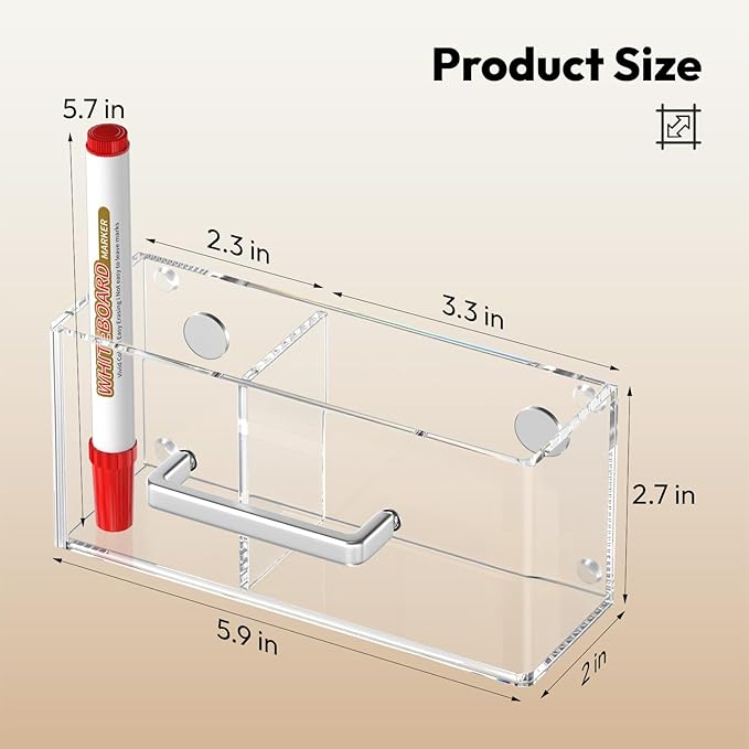 NIUBEE Magnetic Dry Erase Marker Holder for Whiteboard, Acrylic Magnetic Pen Holder for Refrigerator, Fridge, Locker, Magnet Pencil Cup Organizer for Classroom, Office, School, Home, Work, Desk