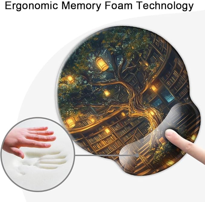 Ergonomic Mouse Pad with Wrist Support,Mouse Pad with Wrist Rest,Relieve Wrist Pain Mousepad Non-Slip Rubber Base,Mouse Pads for Desk,Computers,Laptop,Office,Home,Accessories Library Tree
