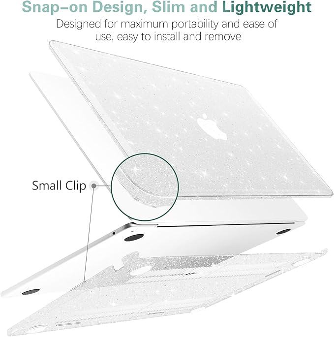 KEROM Clear Glitter Case for MacBook Pro 14 inch 2025-2021 M5 M4 M3 M2 M1 Chip A3434 A3112 A3185 A3401 A2918 A2992 A2779 A2442, Shiny Bling Sparkle Plastic Hardshell & Keyboard Cover, Glitter Clear