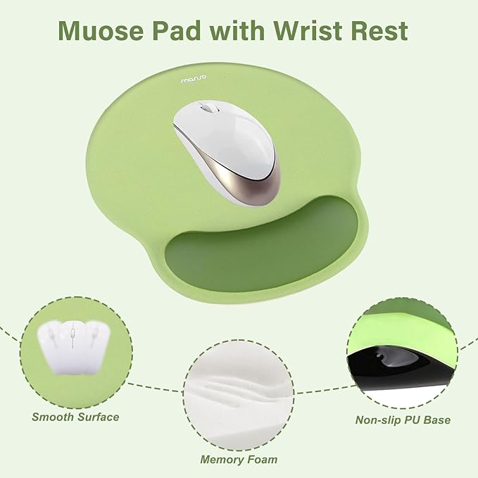 MOSISO Wrist Rest Support for Mouse Pad&Keyboard Set, Circle Curved Ergonomic Mousepad&Coaster Non-Slip Base Home/Office Pain Relief&Easy Typing Pad with Soft Cloth&Silicone Lining, Olive Green