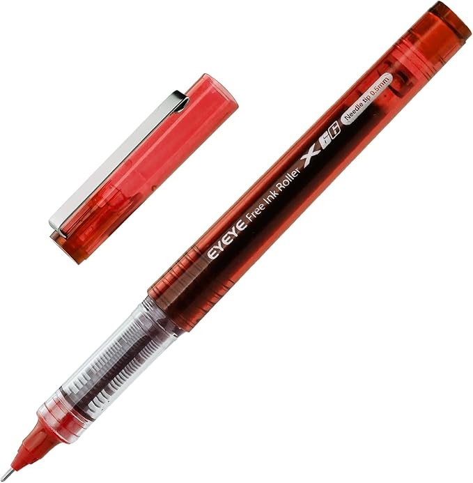 EYEYE 16 Packs Red Rollerball Pens, Liquid Ink Quick Dry Gel Pen, 0.5mm Fine Needle Nib for Taking Notes Doodling, School Office Home Supplies
