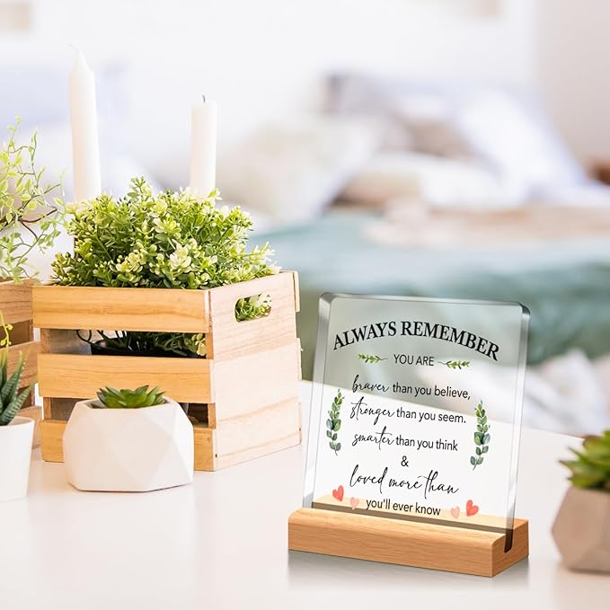Cheer Up Gifts for Best Friend Encouragement Gifts for Coworker,Inspirational Gifts for Women,Believe Sign Office Desk Decor,Always Remember You Are Braver Gift Acrylic Plaque A338