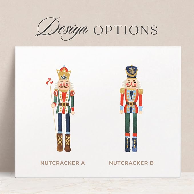 Personalized Stationery for Women, Men, Families or Business, A2 Nutcracker Custom Holiday Cards, Christmas Personalized Note Cards with Envelopes, Holiday Stationery Set - Nutcracker Flat