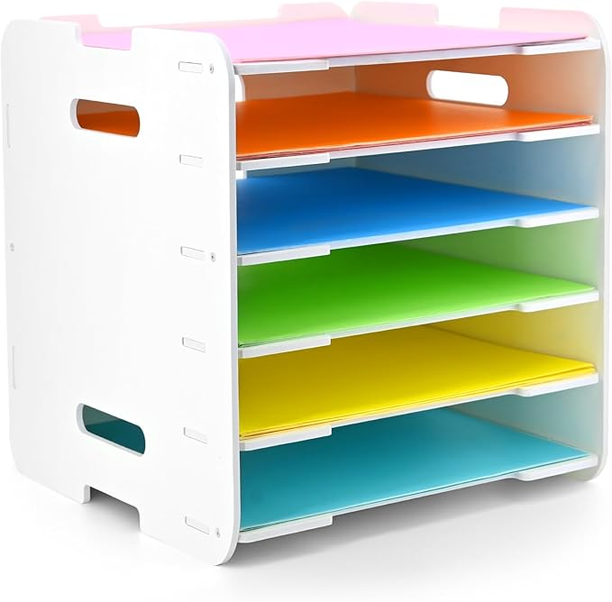 12x12 Paper Organizer, 6-Tier Scrapbook Paper Storage, Stackable Desktop File Holder for Home, Office, Classroom, and Craft Room