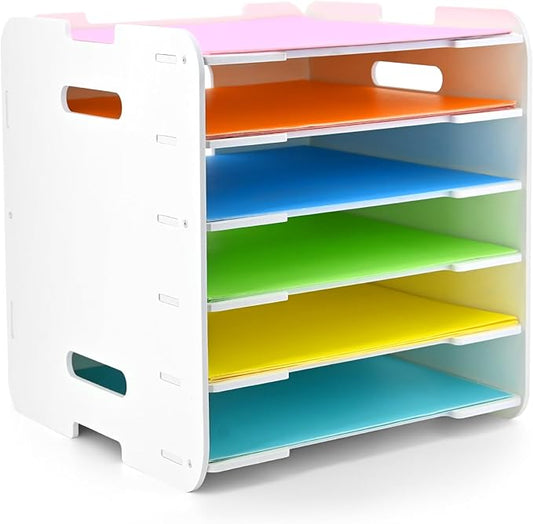 12x12 Paper Organizer, 6-Tier Scrapbook Paper Storage, Stackable Desktop File Holder for Home, Office, Classroom, and Craft Room