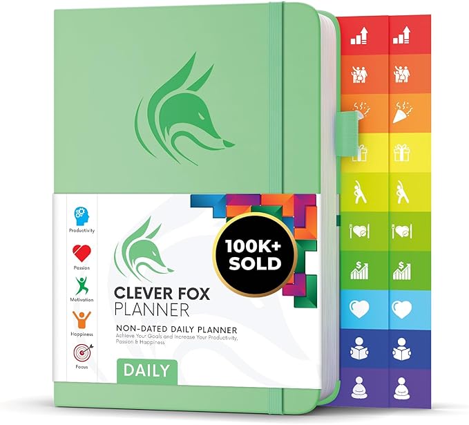 Clever Fox Daily Planner – Undated Planning Notebook with Hourly Schedule & To-Do List – Personal Day Task & Work Organizer, 6 Months (Mint Green)